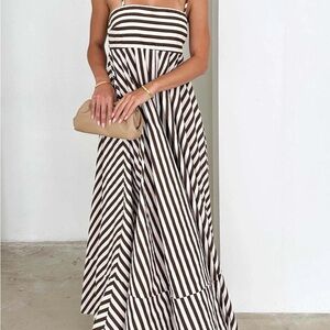 Striped Brown and White Maxi Dress